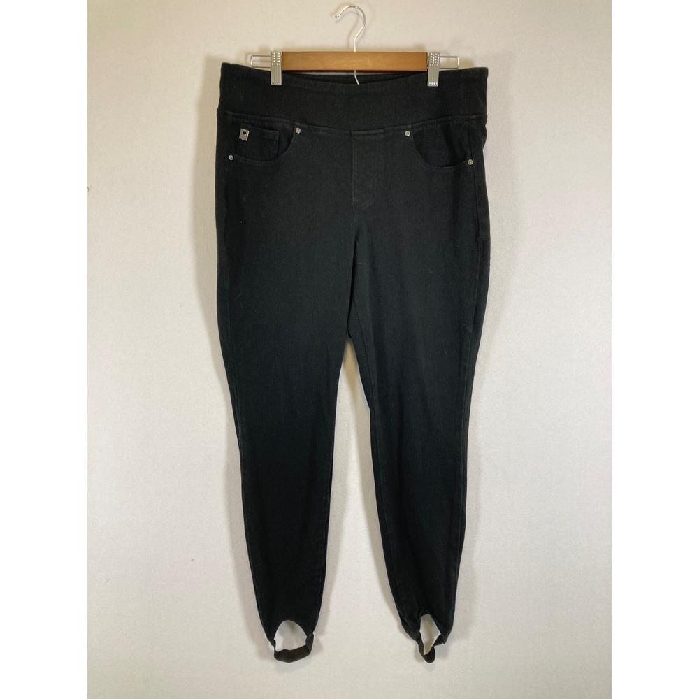 Retro Chic Belle by Kim Gravel Women 14 Black Stirrup Leggings High Rise Stretch